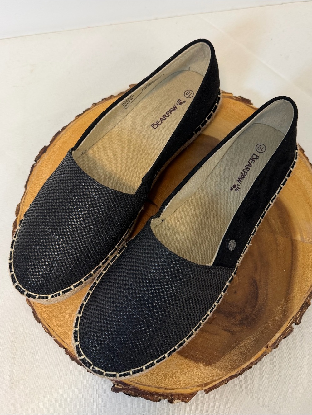 BearPaw Macchiato Black Woven Espadrille Slip-On Flats Round Toe Women’s Size 10